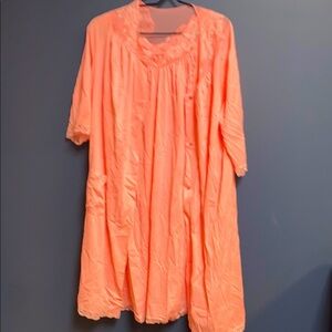 SHADOWLINE SIZE MED MADE IN USA NIGHT GOWN ROBE SET PEACH LACE ACCENTS EUC CLEAN